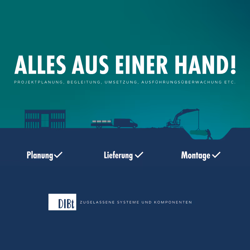 Alles aus einer Hand Grafik mit Planung, Lieferung und Montage sowie DIBT- zertifizierten Komponenten