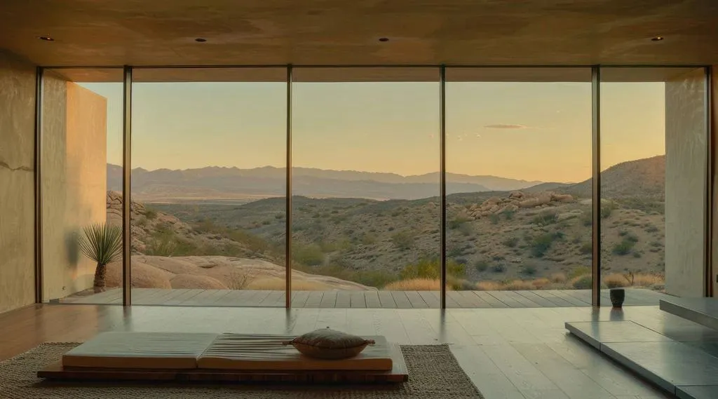 Interior desert mountain view sunset, luxury smart home technology by QAV in Colorado