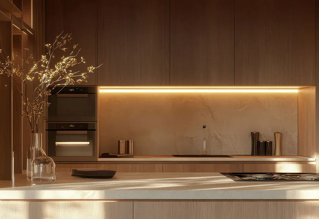 Kitchen under cabinet led strip lighting, architectural lighting design by QAV in Colorado