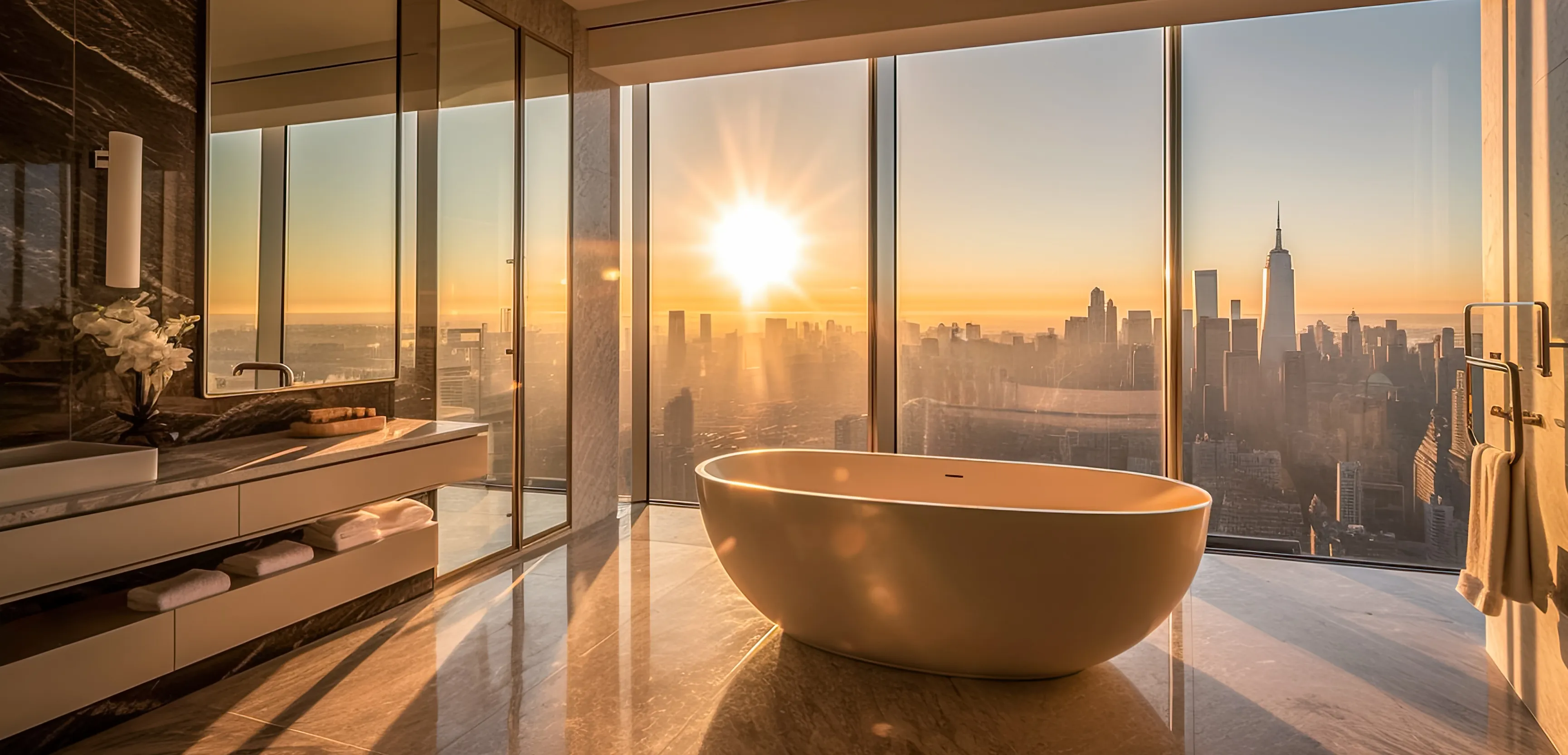 Qav luxury condo primary bathroom city, luxury condo technology by QAV in Colorado