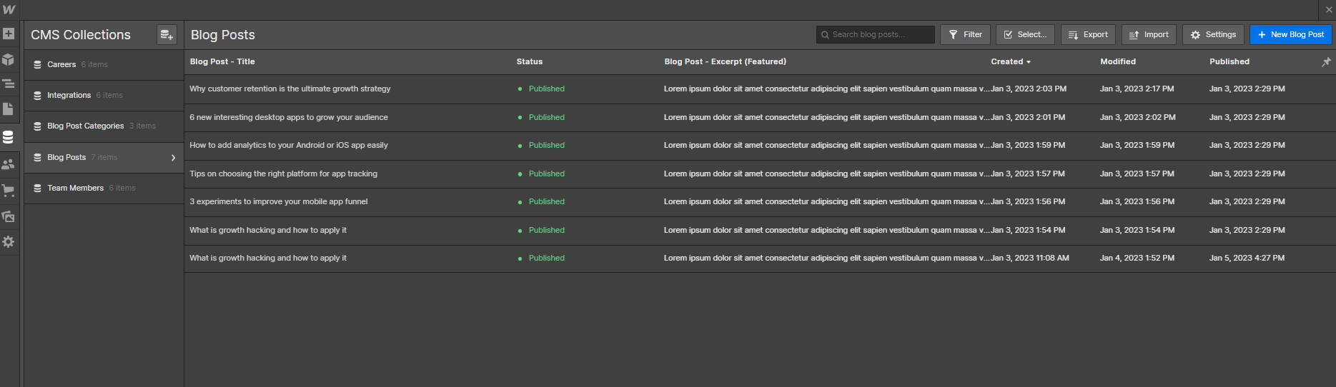 CMS Collection - Marketup X Webflow Template