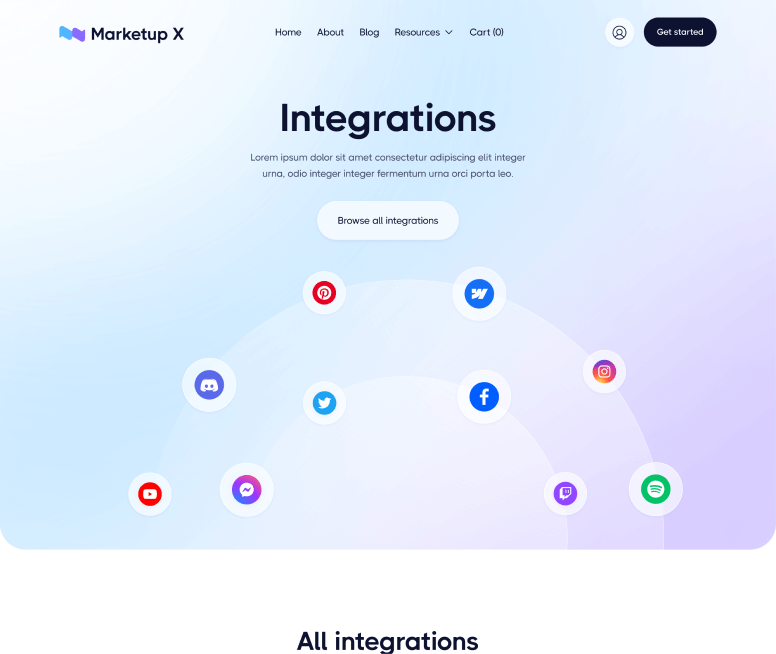 Integrations - Marketup X Webflow Template - Sales