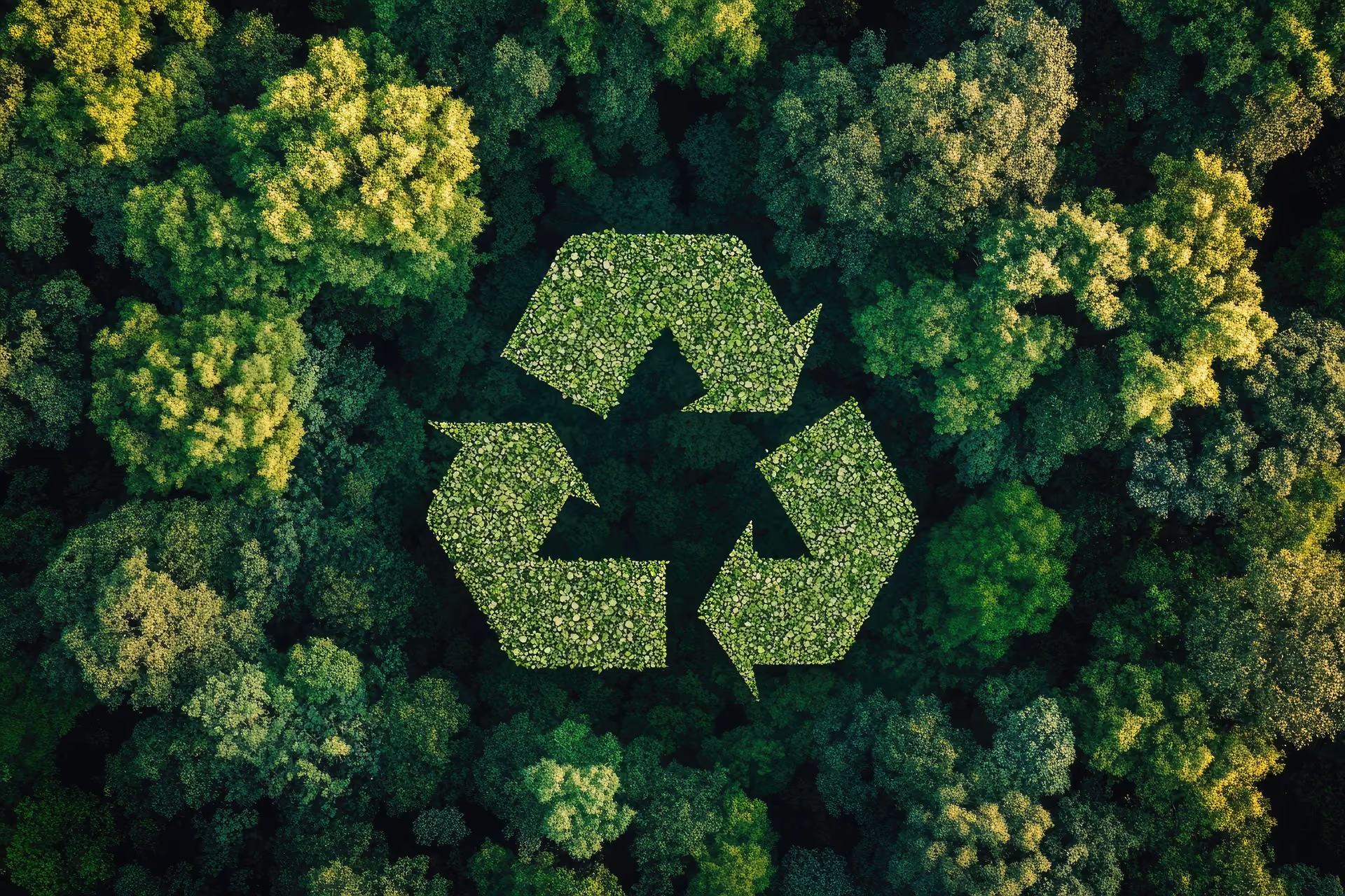 Recycling-Symbol aus begrünten Flächen in einem Wald – Symbol für Nachhaltigkeit und Kreislaufwirtschaft im SmartCityHouse Osnabrück