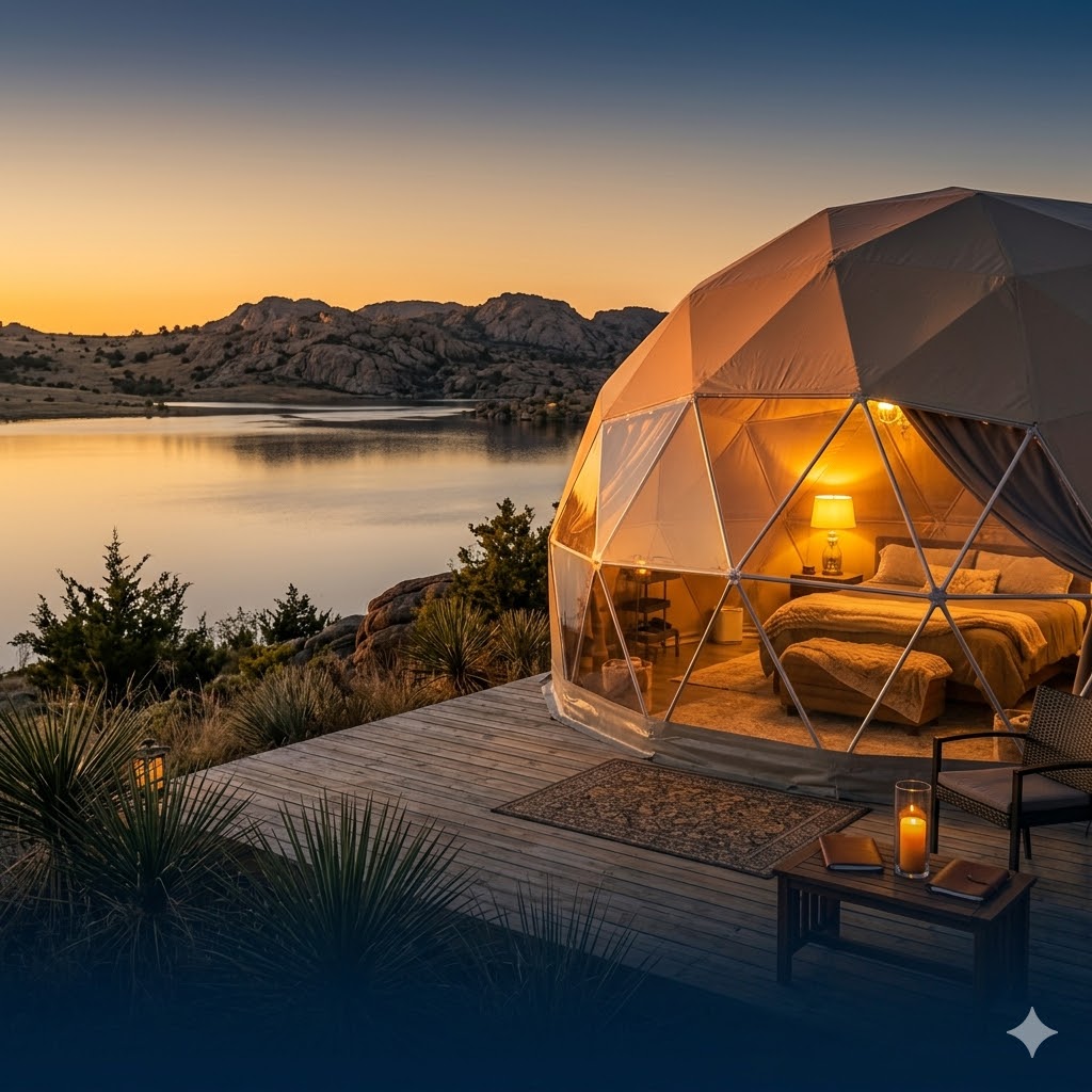 Dome overlooking the lake at golden hour