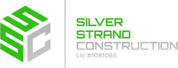 Silver Strand Construction logo featuring stylized green and gray cube with initials SSC and text 'Silver Strand Construction Lic #1081065'