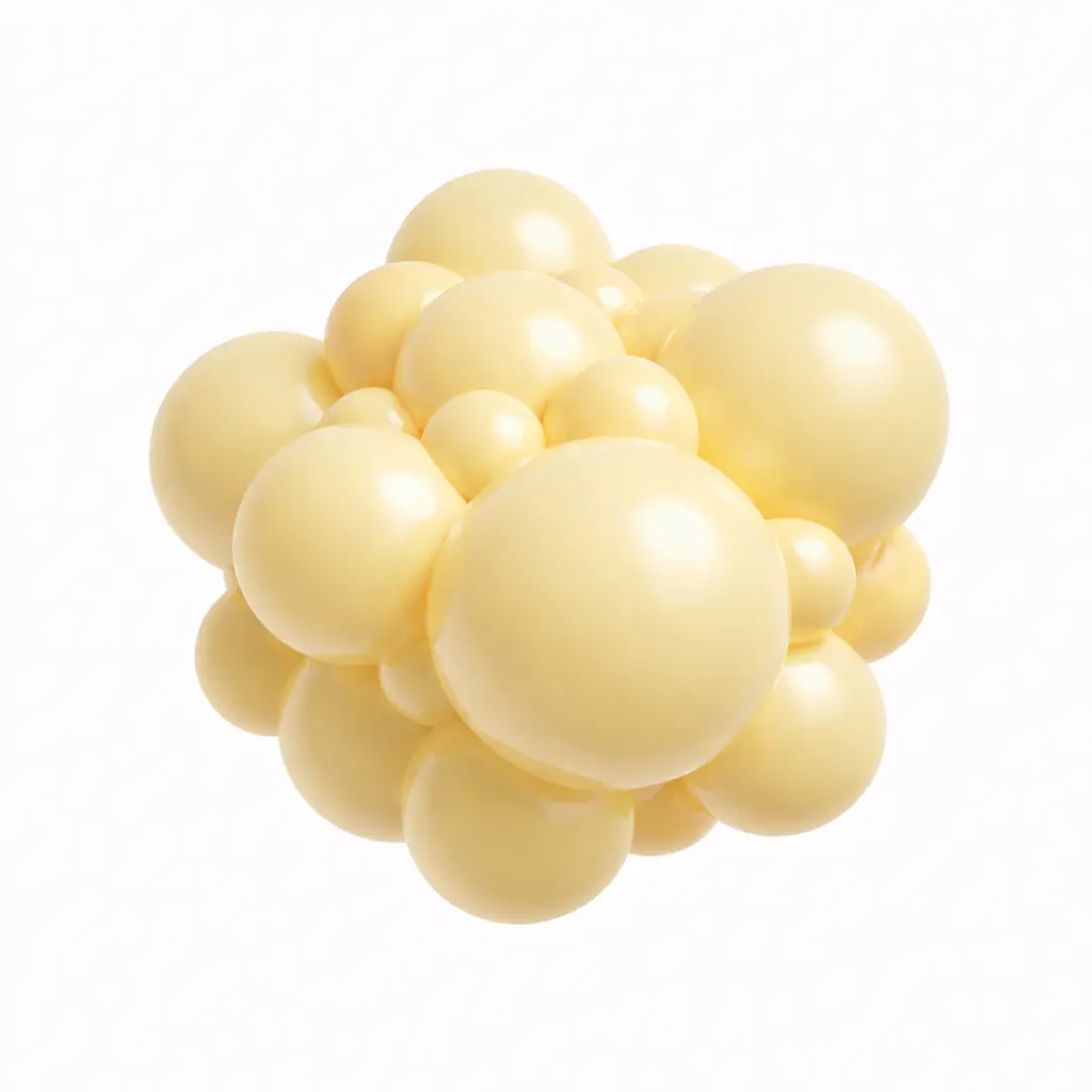 A cluster of small yellow bubble-like spheres forming an organic shape.
