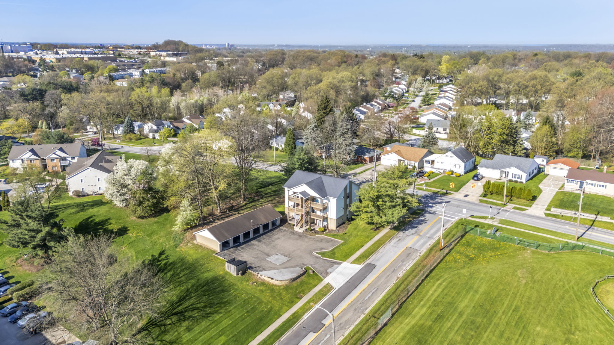 aerial photo of small apartment complez and cuyahoga falls