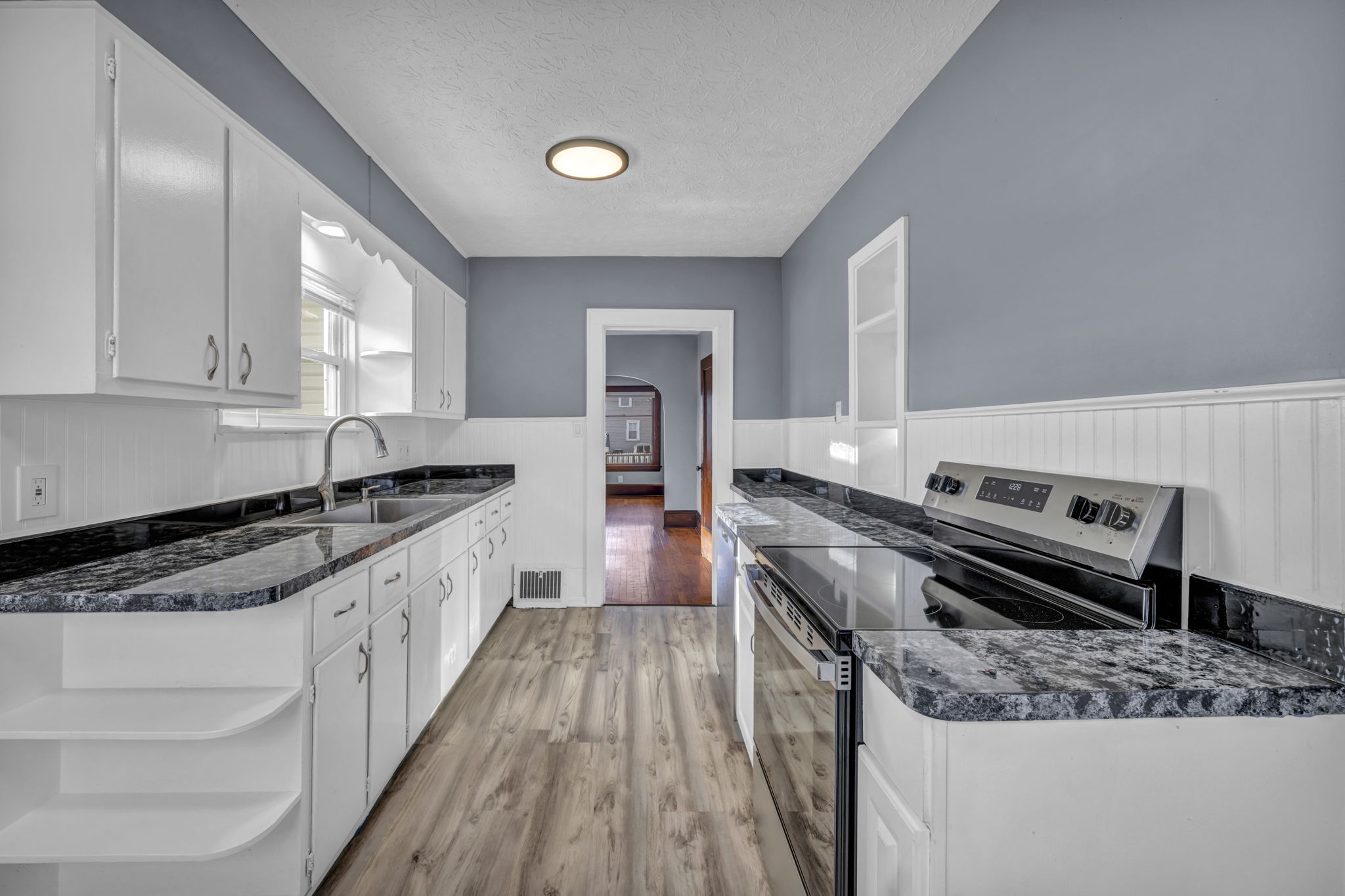 kitchen countertop and cabinet view