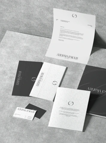 Aterra Estate branded stationery set including letterhead and business cards.