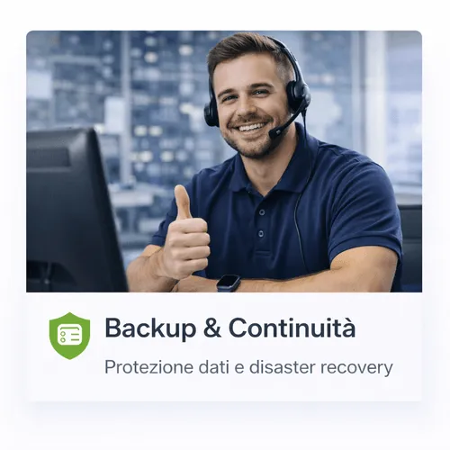 Agente di supporto clienti sorridente con cuffia e pollice alzato davanti a un computer in ufficio.