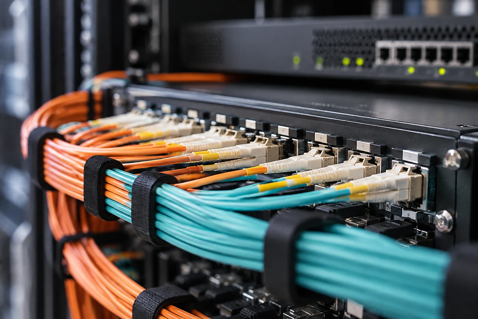 Connessioni in fibra di una rete aziendale, immagine illustrativa