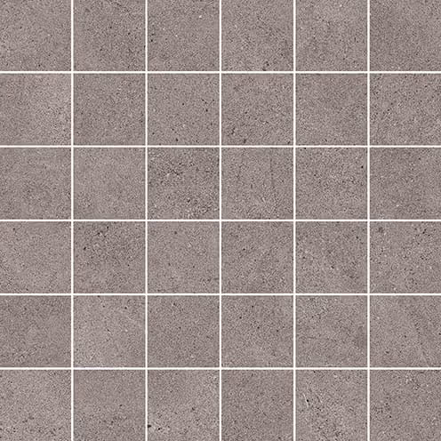 Grid of 5 by 5 square gray stone tiles with light grout lines in a mosaic pattern.