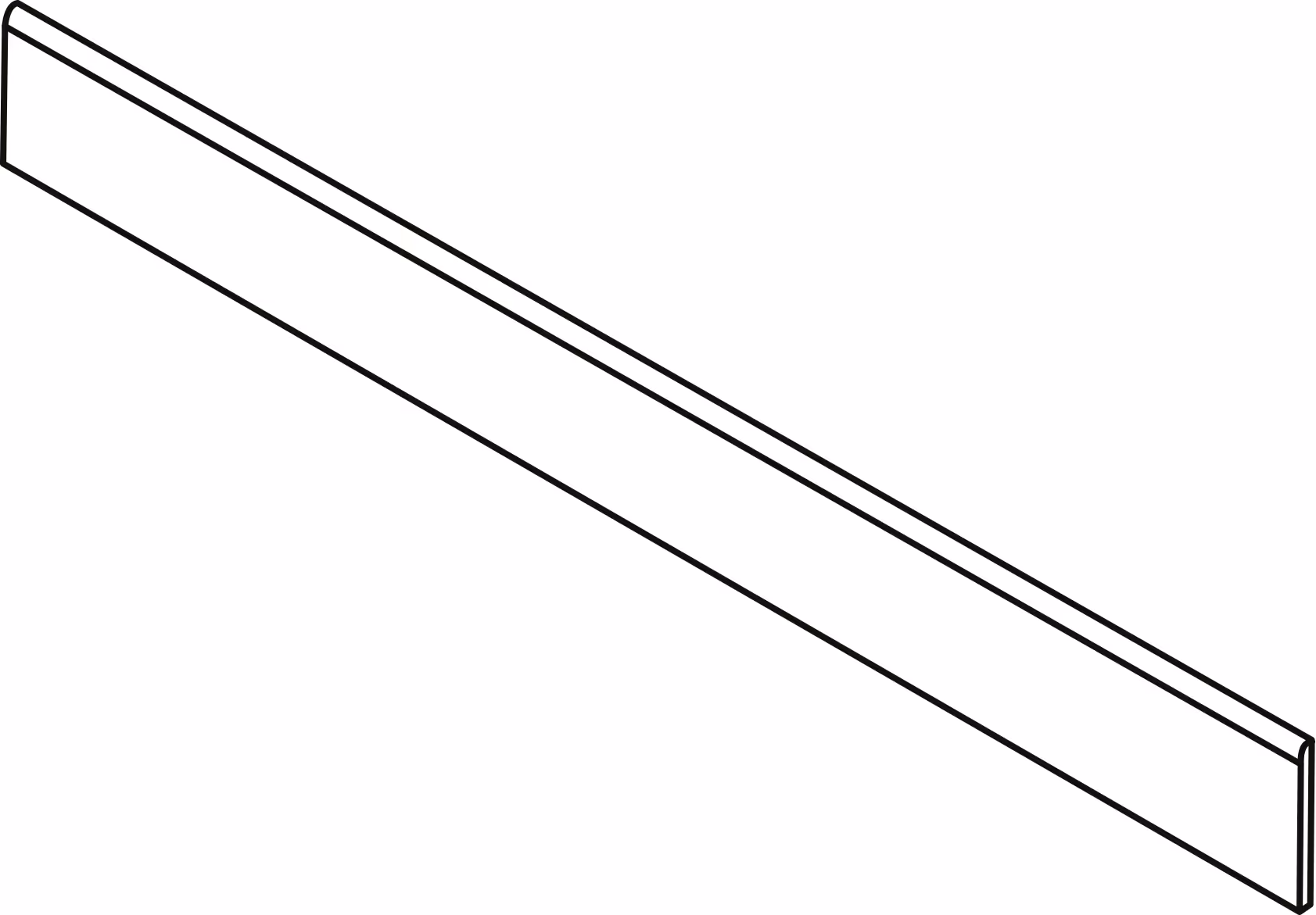 Long, thin rectangular object with a slightly curved edge on one side, viewed at an angle.