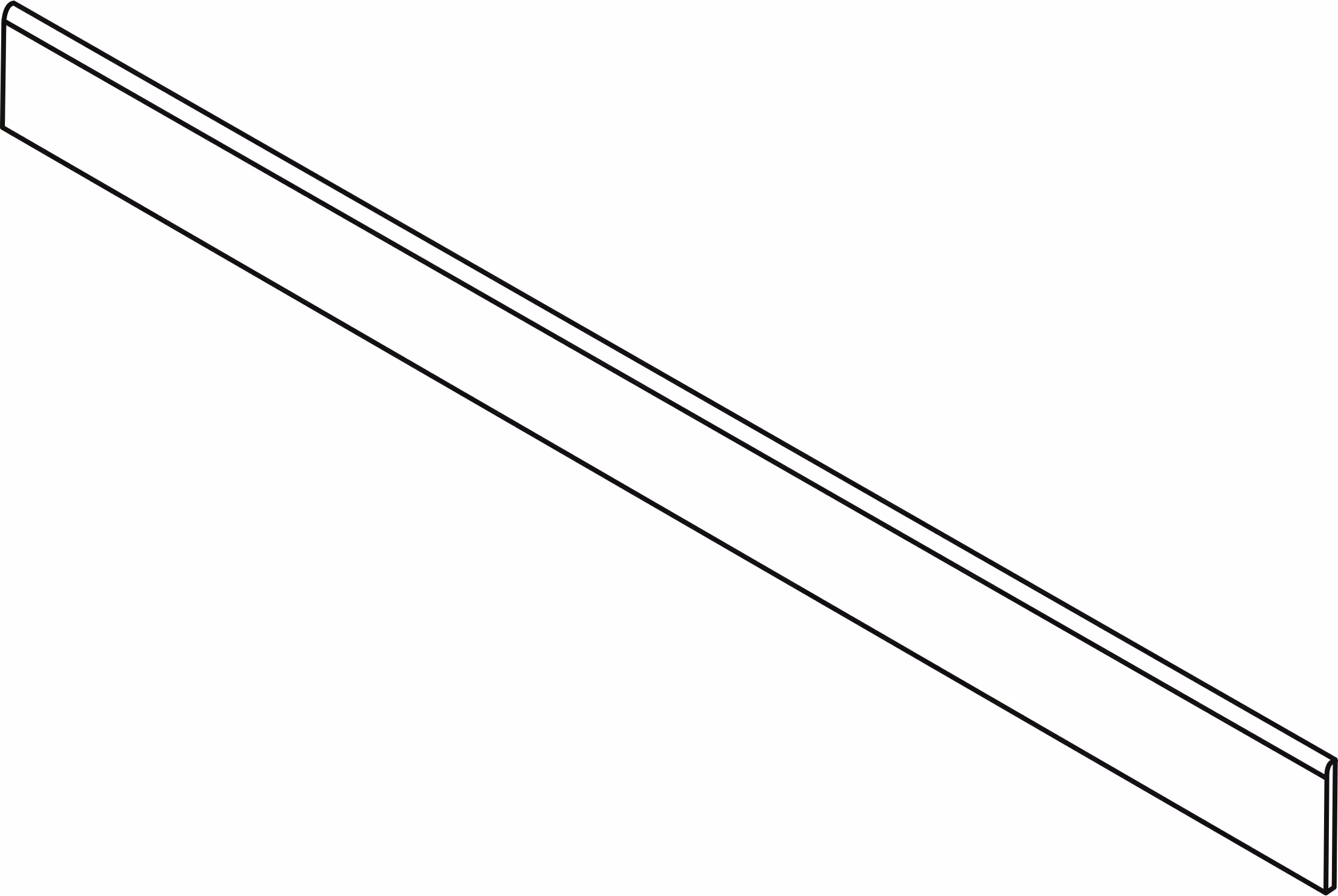 Simple black outline drawing of a long rectangular strip with a rounded edge on one side.