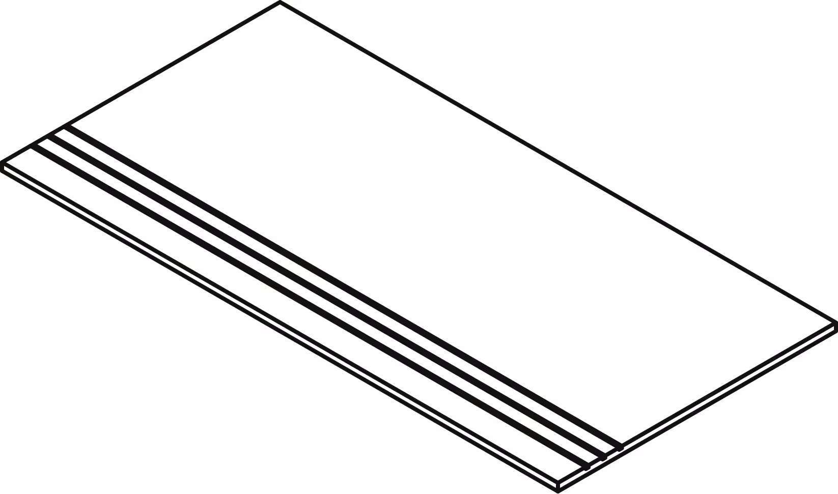 Rectangular step tile with three parallel grooves on one edge for grip.
