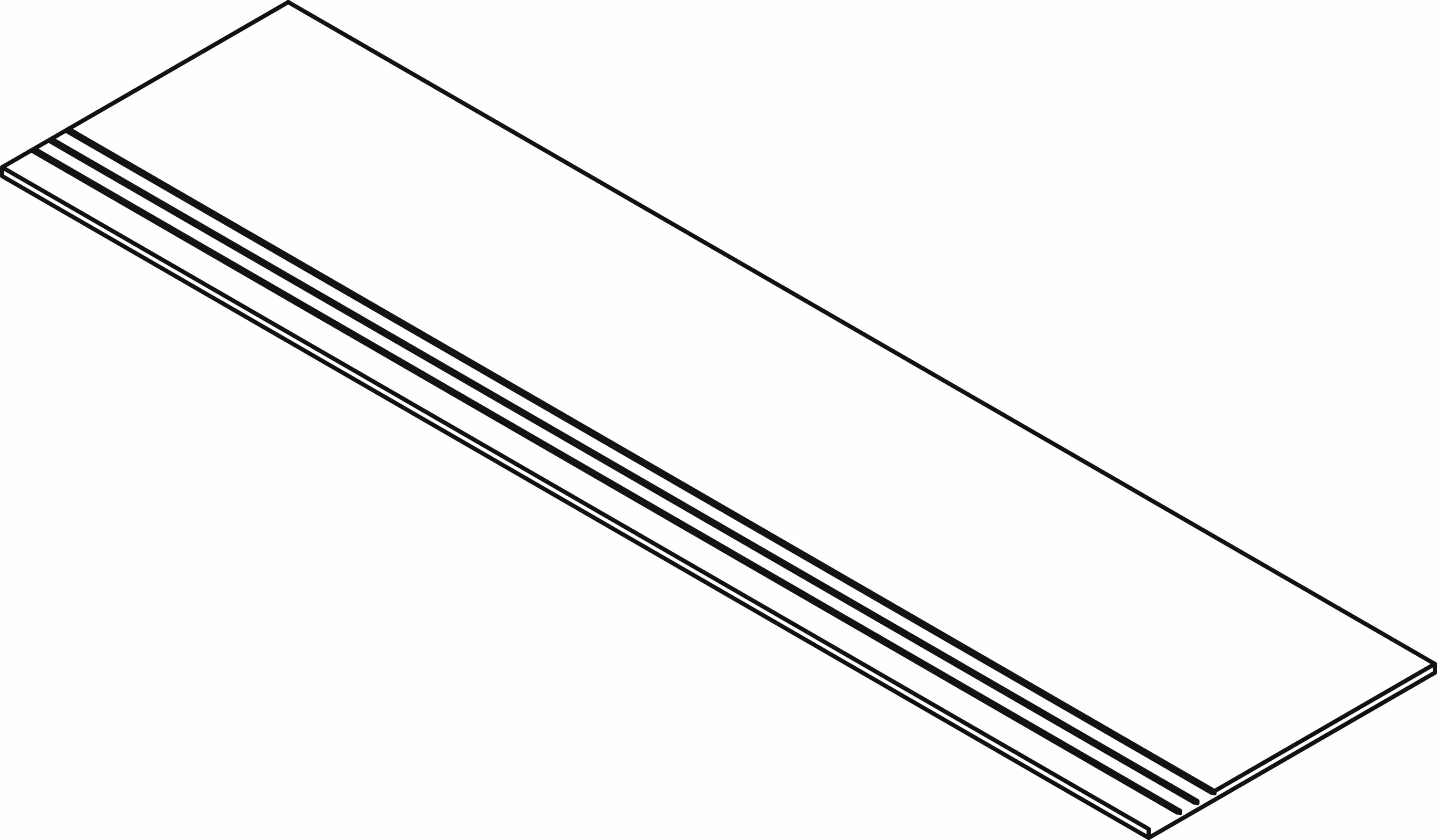 Rectangular tile with three parallel grooves on one long edge.