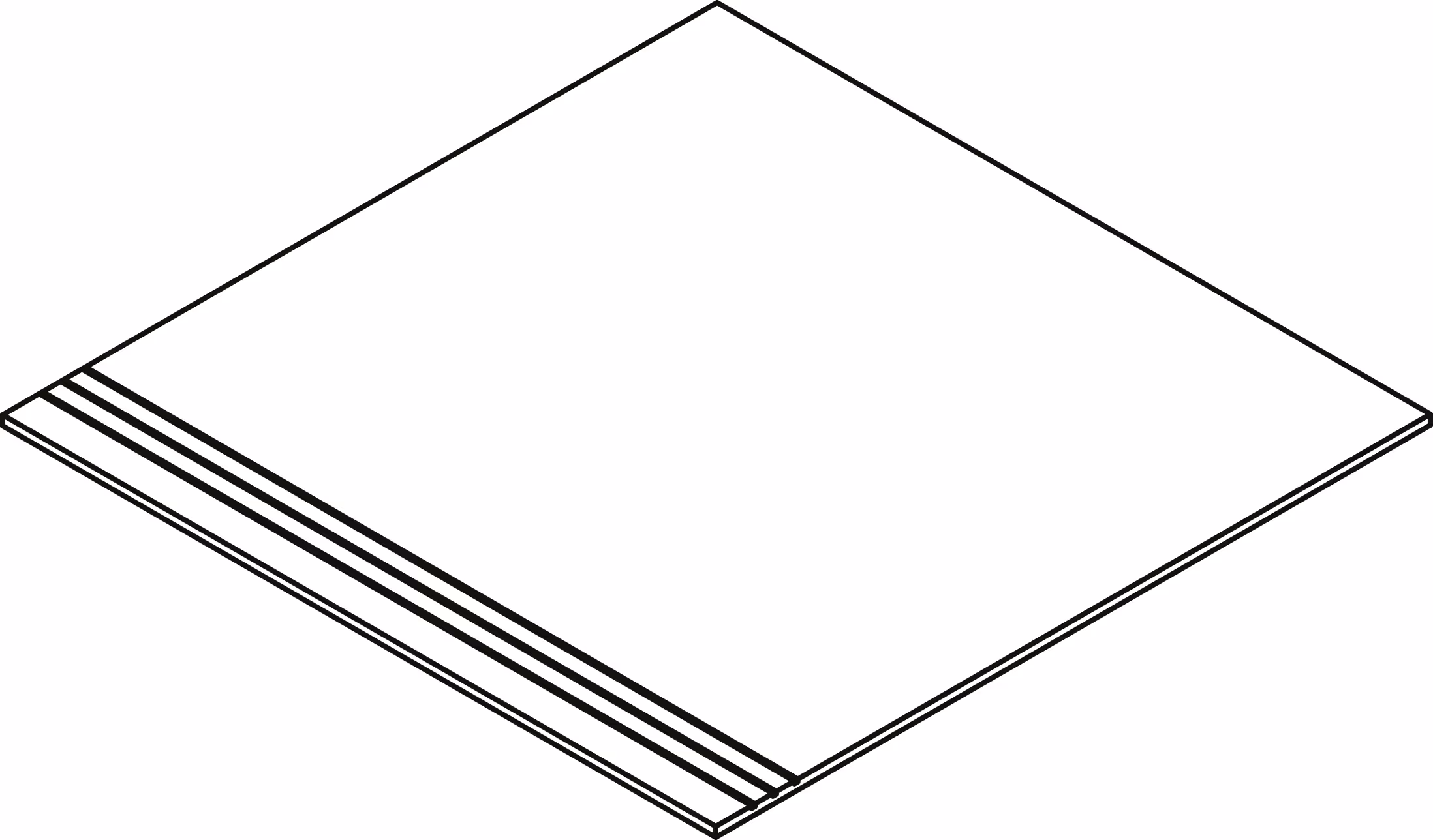 Square tile with three parallel grooves on one edge for textured surface.