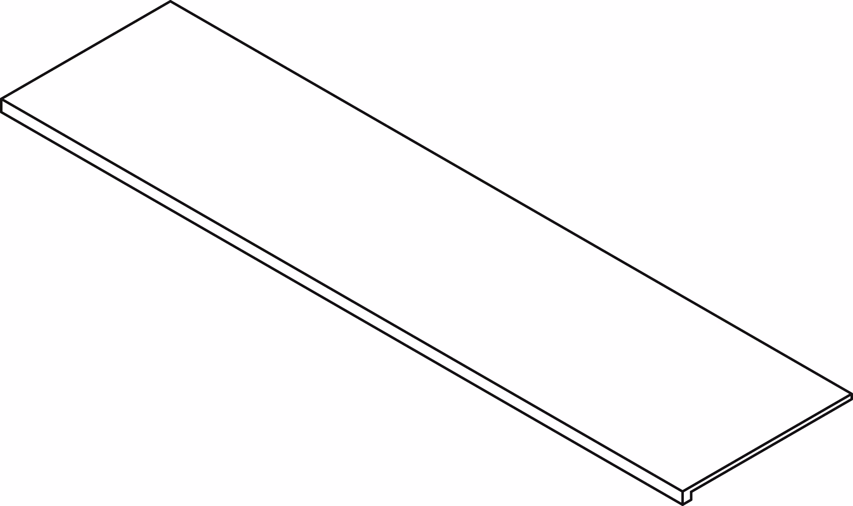 Line drawing of a rectangular stair tread with rounded front edge and notch underneath.