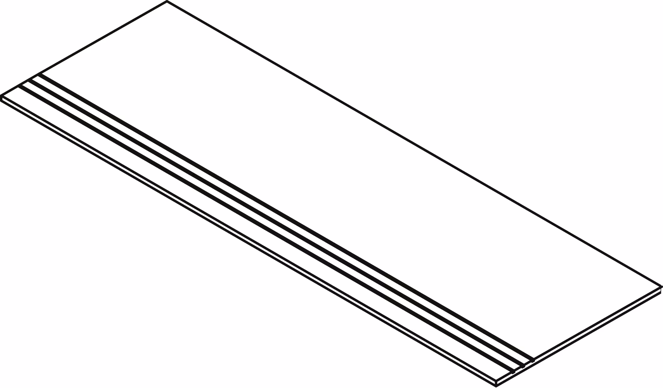 Rectangular stair tread with three parallel grooves on one edge for slip resistance.