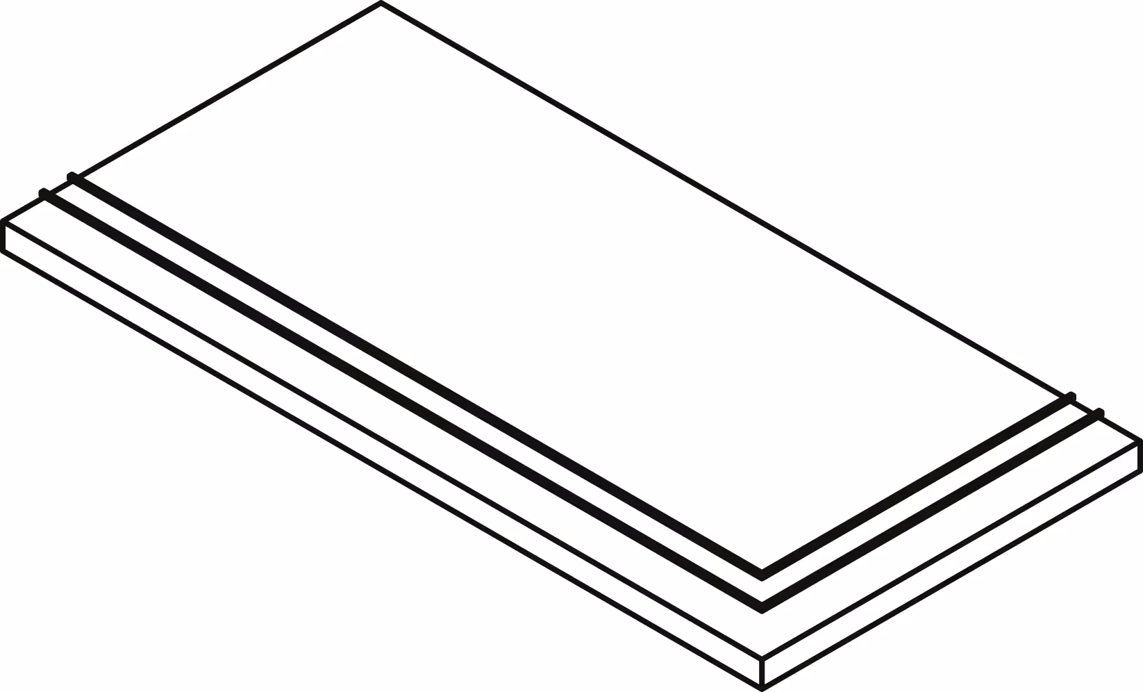 Isometric drawing of a rectangular stepped platform with two parallel groove lines near one edge.