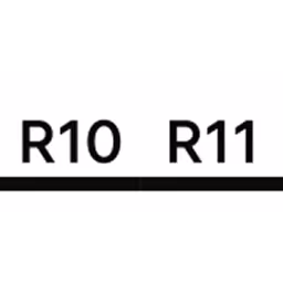 Close-up image showing the markings R10 and R11 on a white background with a black line below.