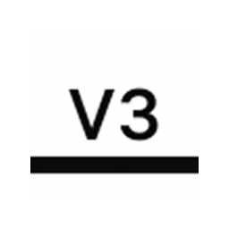 The letter V followed by the number 3 with a thick horizontal line underneath.