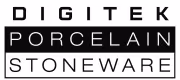 Logo with text DIGITEK, PORCELAIN in black bar, and STONEWARE below in black letters.