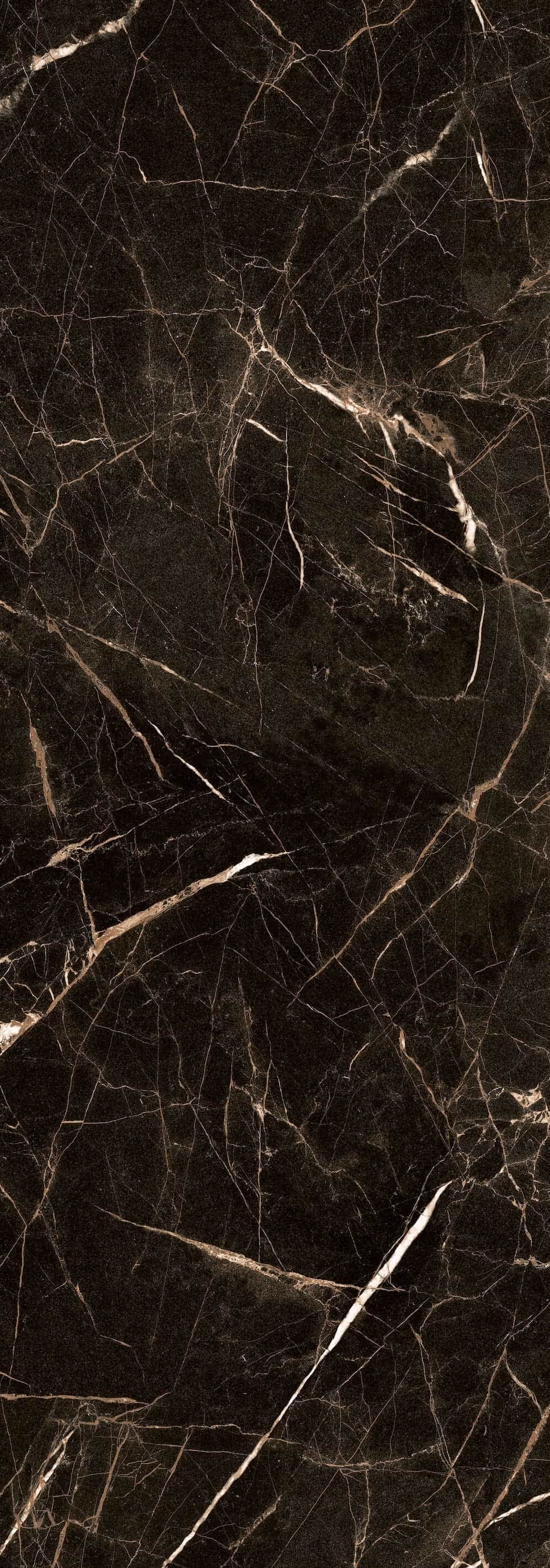 Dark black marble texture with thin white and light brown veins forming irregular patterns.