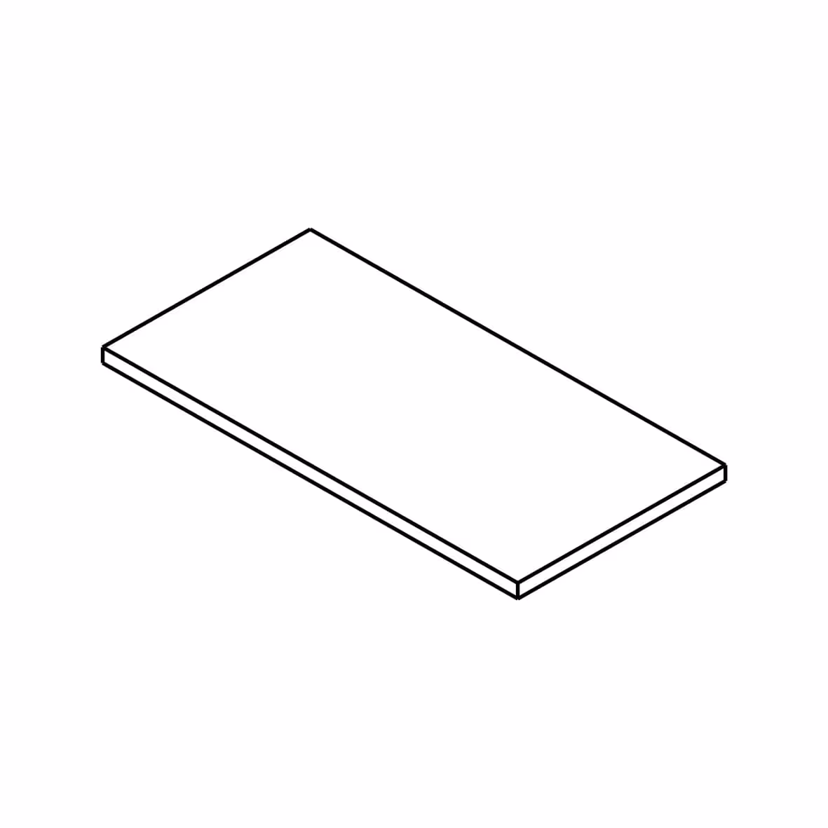 Simple isometric drawing of a rectangular flat board with straight edges.