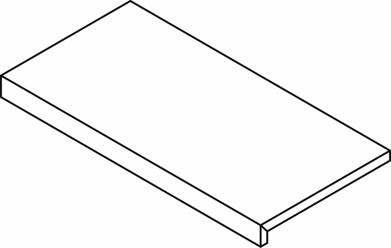 Isometric outline drawing of an L-shaped step tread tile.