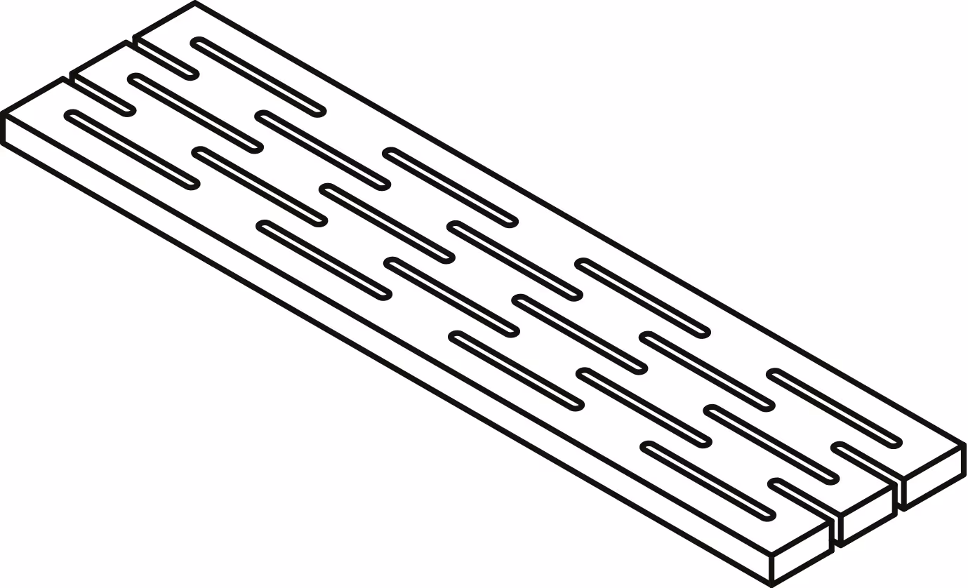 Isometric line drawing of a rectangular overflow grille with elongated ventilation slots.