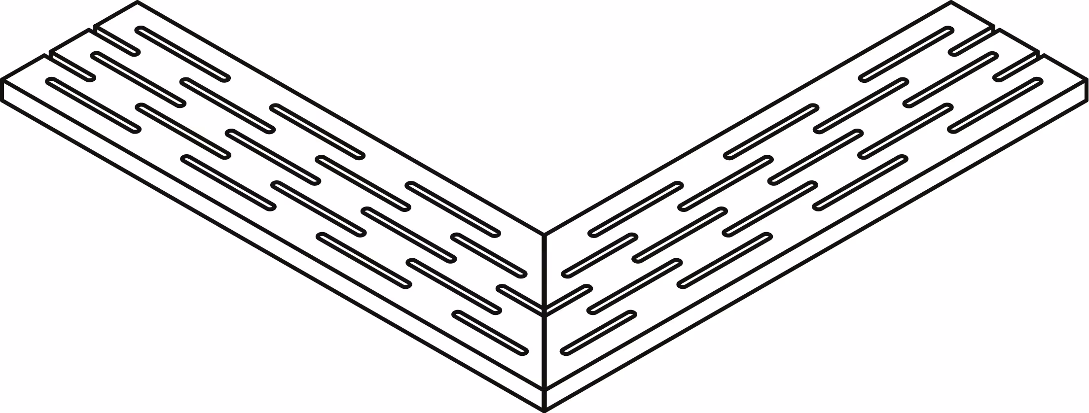 Black and white line drawing of an angled wooden corner piece with a patterned surface.