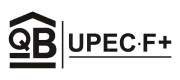QB inside house-shaped outline next to text UPEC-F+ with a horizontal line beneath.