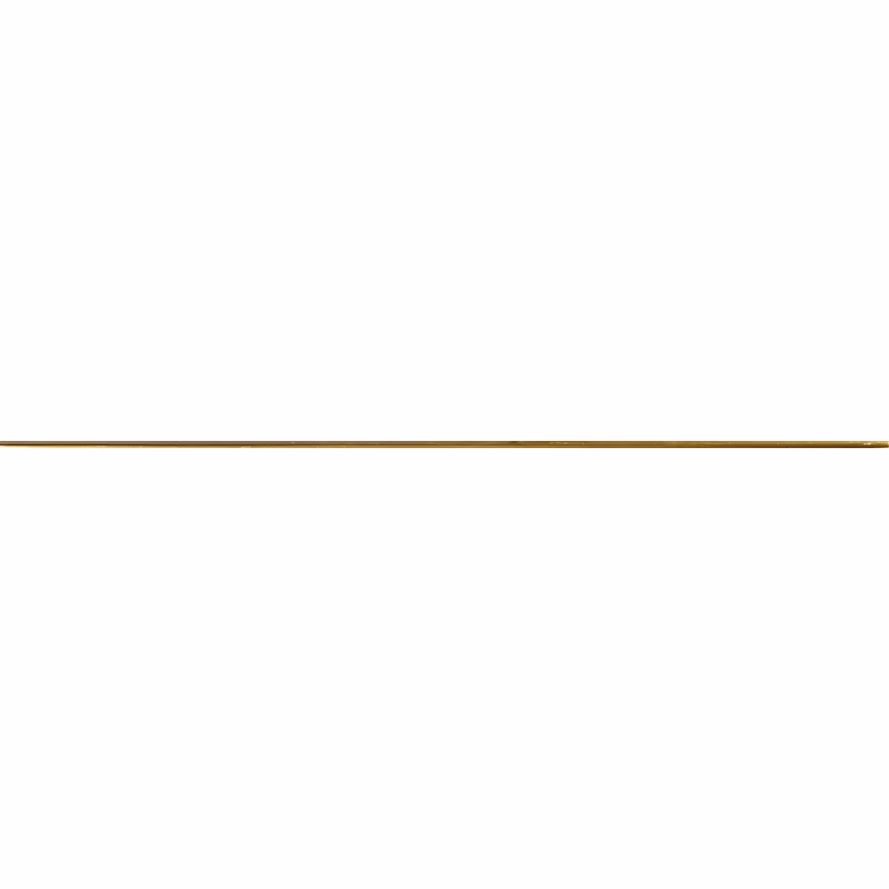Thin horizontal brushed gold metal strip on a white background.
