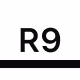 Black text R9 above a thick black horizontal line on a white background.