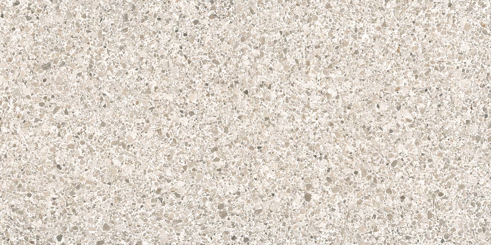 Speckled grey terrazzo surface with various small stone fragments embedded in a light background.