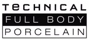 Text logo reading Technical Full Body Porcelain in black and white blocks.