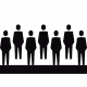 Silhouettes of seven people standing side by side in a row.