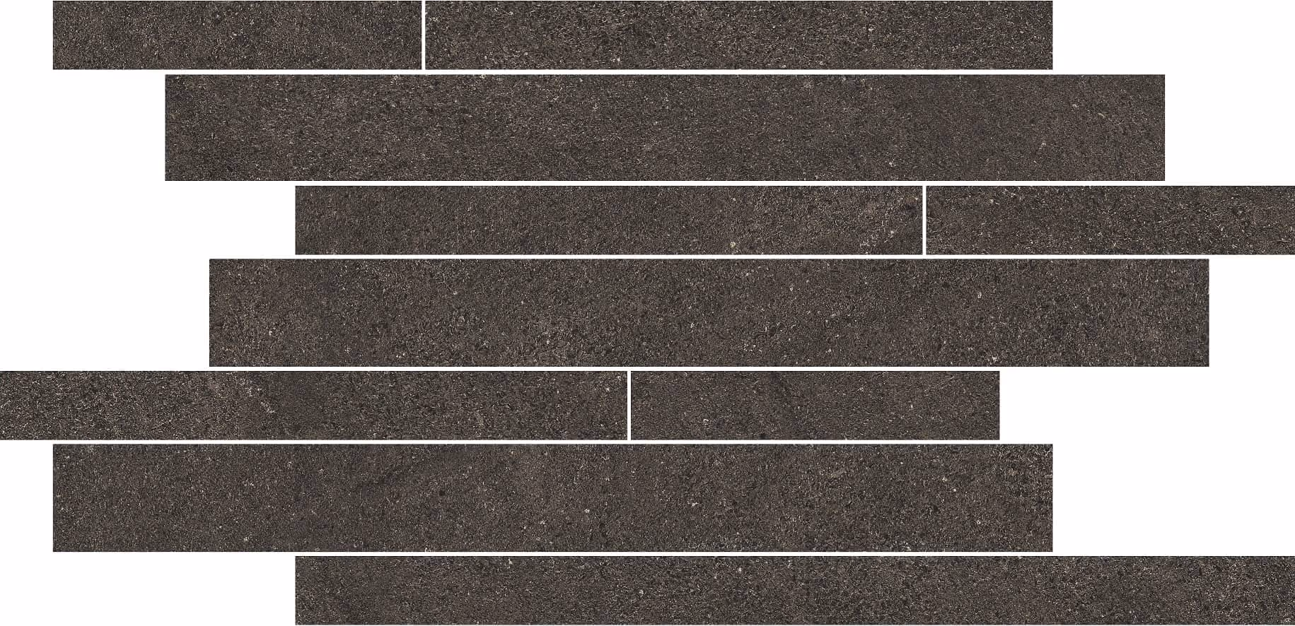 Dark gray textured rectangular brick tiles arranged in a staggered horizontal pattern.