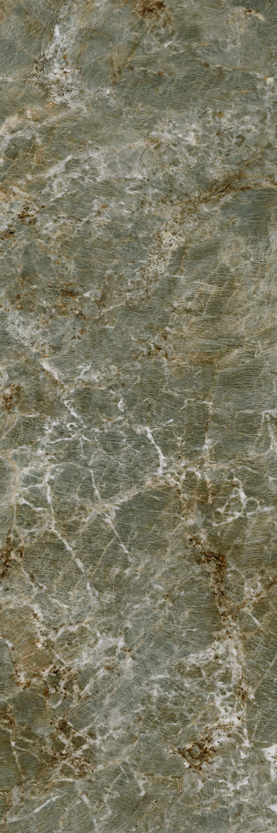 Greenish amazonite stone with white veining and brownish mineral patches texture.
