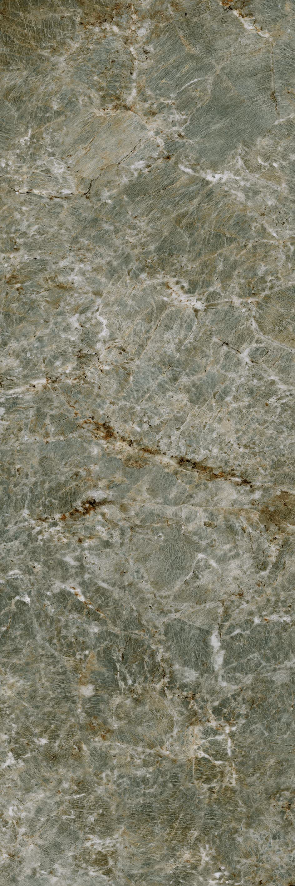 Close-up of green and white amazonite stone with textured, veined surface.