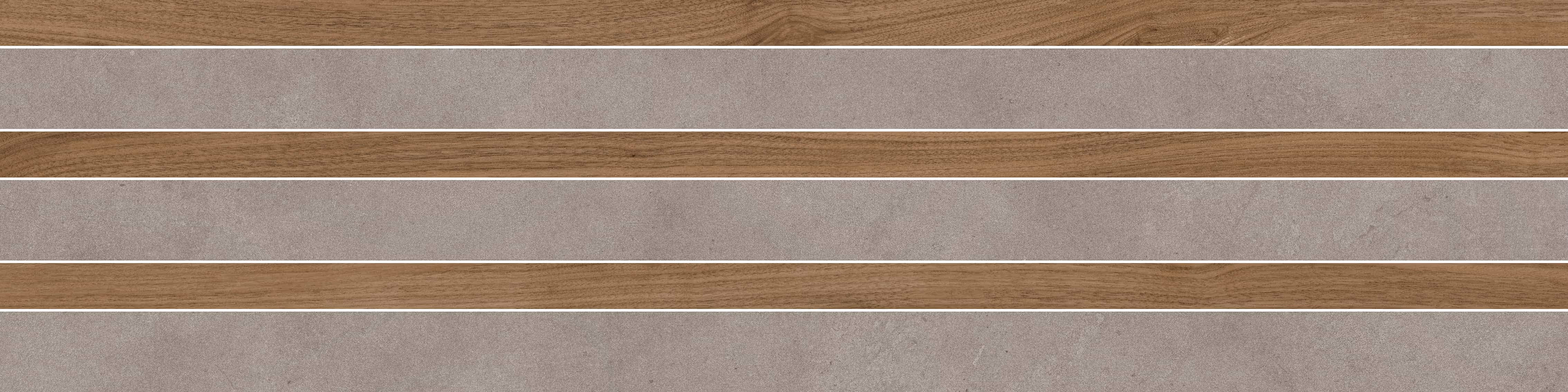 Horizontal alternating stripes of brown wood grain and light gray stone textures.