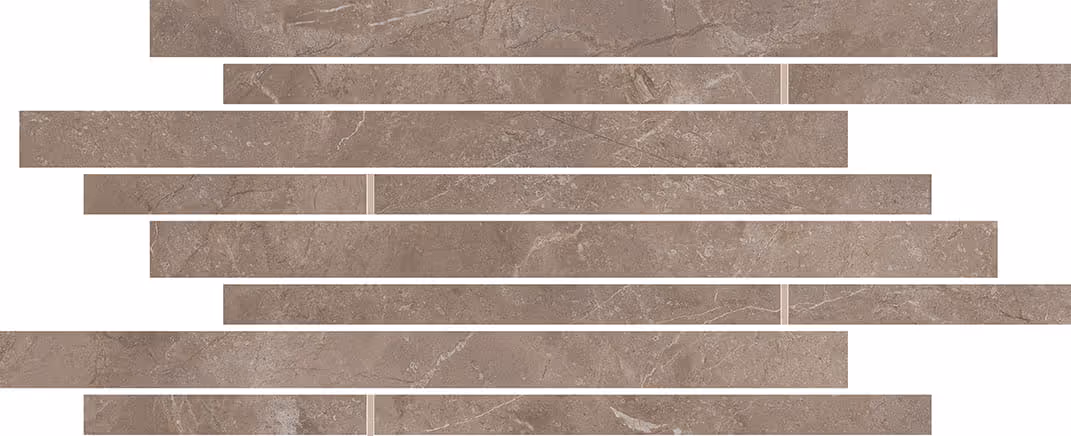 Rows of brown stone tiles with varied widths and subtle white veining patterns.