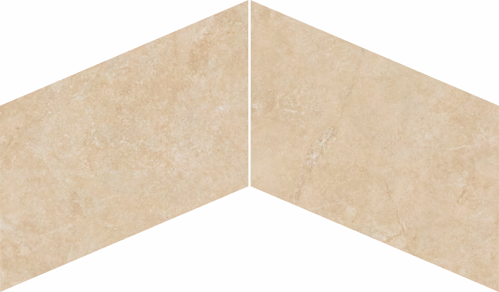 Two beige chevron-shaped stone tiles with natural texture and subtle veining.
