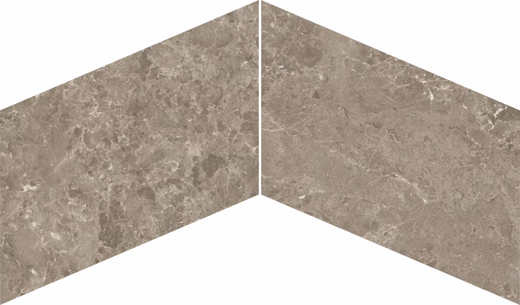 Two grey marble tiles arranged in a chevron pattern with natural stone texture.
