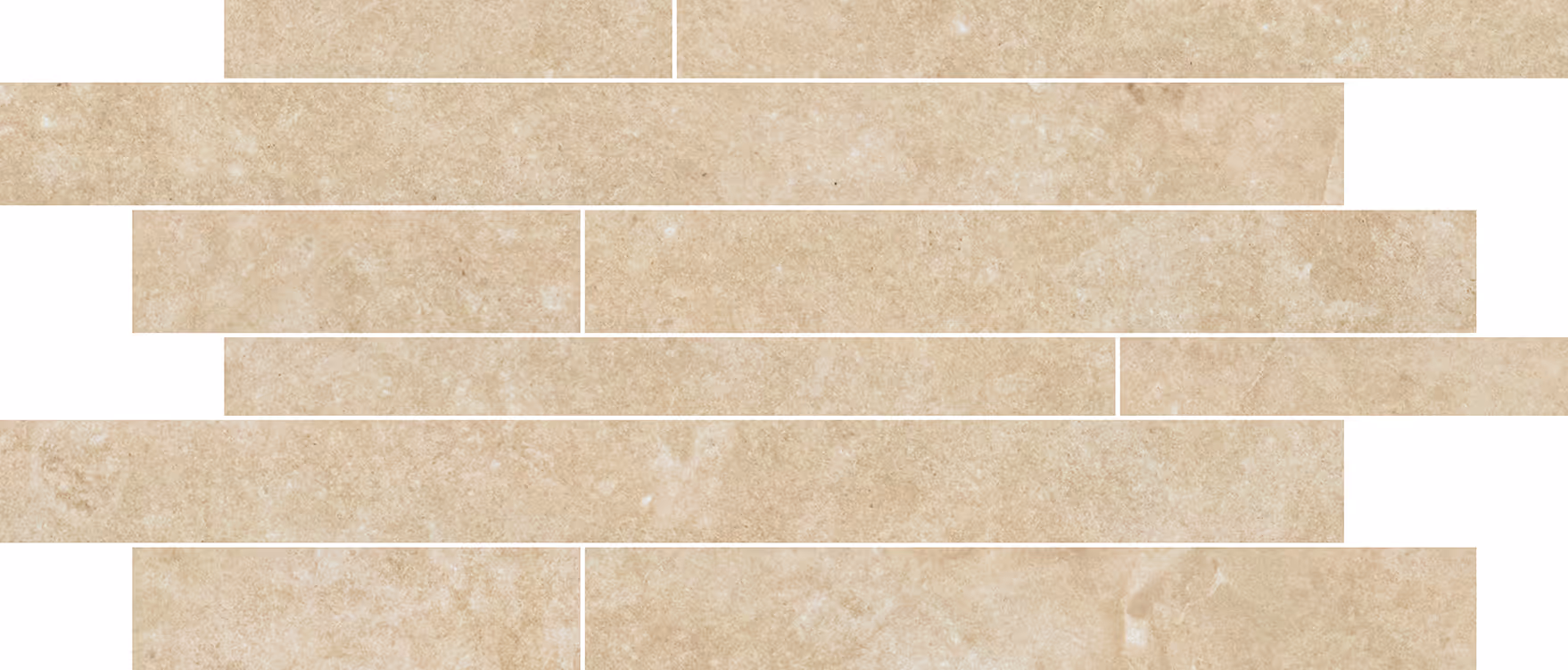 Beige stone brick tiles arranged in a staggered horizontal pattern with natural texture.