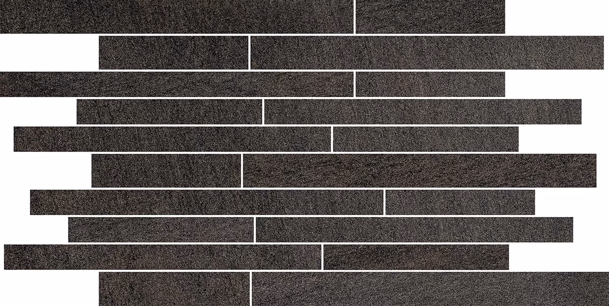Pattern of long rectangular dark gray bricks arranged in staggered horizontal rows with white mortar.