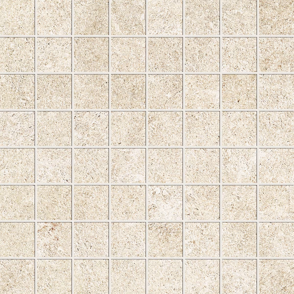 Grid of light beige stone tiles with rough texture and subtle natural variations.