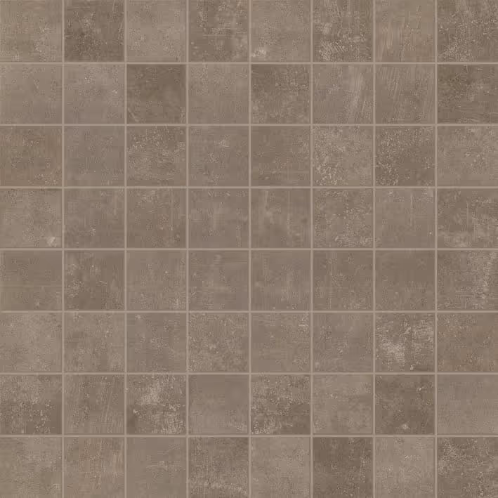 Square ceramic tiles in a neutral brown tone with a slightly textured, mottled surface.