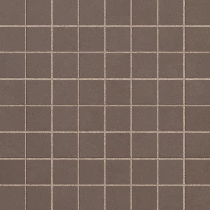 Grid of evenly spaced brown square tiles with lighter grout lines.